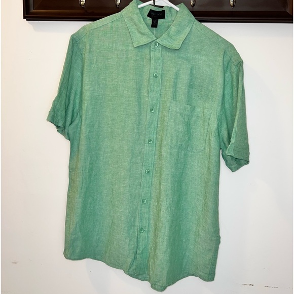 Magaschoni Other - NWT Magaschoni Men’s Green Linen Button Down Polo Size Medium